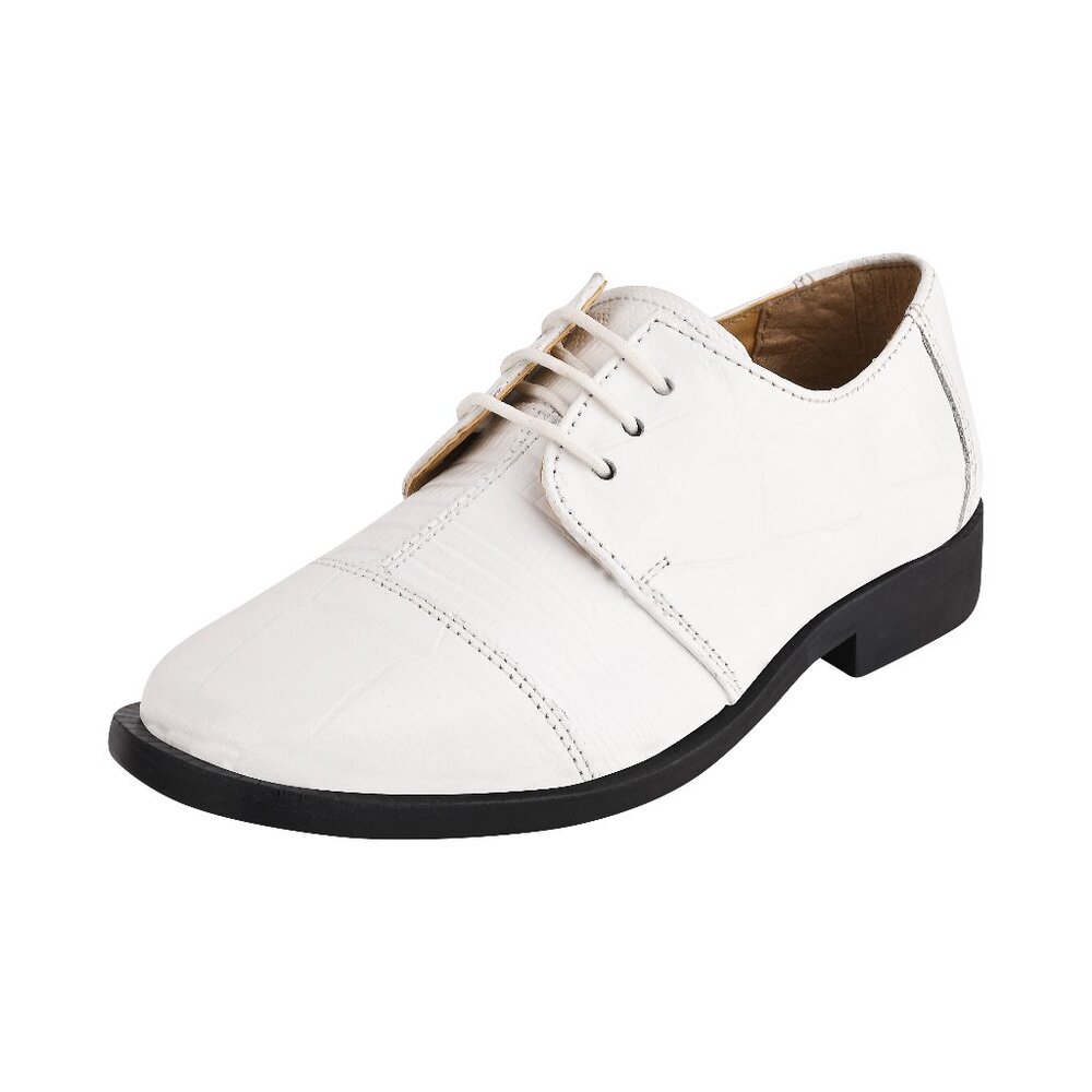 Kid's White Lizard And Croco Print Genuine Leather Lace-Up Dress Shoes